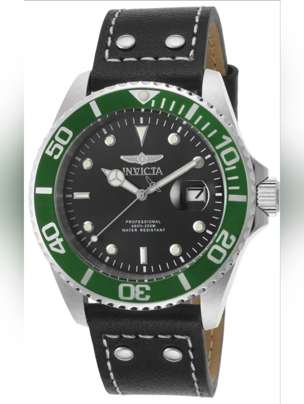 NWT Invicta Pro Diver Men's Watch - 43mm. Black Green 22072 Leather Strap - Picture 1 of 13